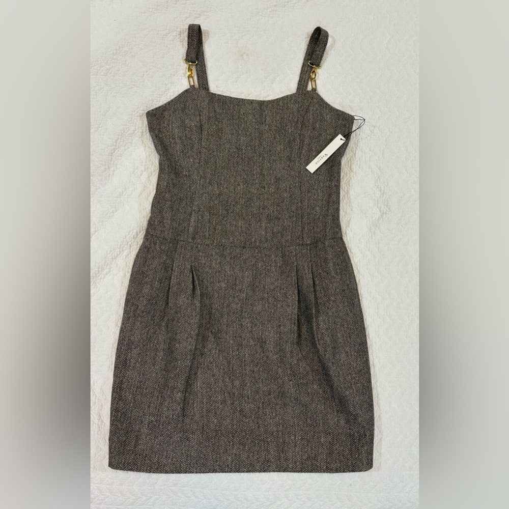 Vertigo Paris Tweed Midi Sheath Dress in Charcoal Gray